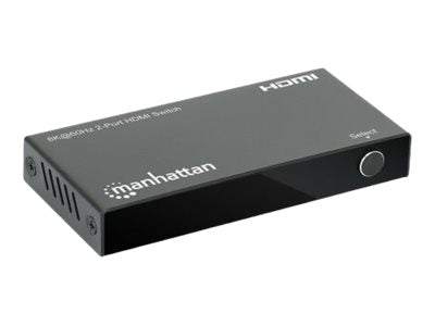 Manhattan HDMI Switch 2-Port, 8K@60Hz, Connects x2 HDMI sources to x1 display, Automatic Switching, Includes Micro-USB to USB-A power cable, Black, Three Year Warranty, Blister