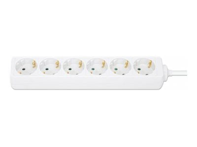 Manhattan Power Distribution Unit EU (2-pin), x6 gang/output, 2m cable, 16A, White, Extension Lead, PDU, Power Strip, Three Year Warranty - Steckdosenleiste - AC 220-250 V - 3680 Watt - Eingabe, Eingang Typ F - Ausgangsanschlüsse: 6 (Typ F)