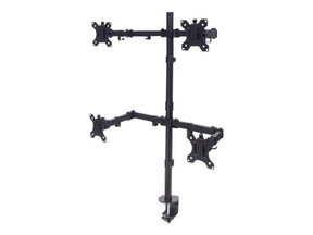 Manhattan TV & Monitor Mount, Desk, Double-Link Arms, 4 screens, Screen Sizes: 10-27", Black, Stand or Clamp Assembly, Quad Screens, VESA 75x75 to 100x100mm, Max 8kg (each)