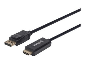 Manhattan DisplayPort 1.2 to HDMI Cable, 4K@60Hz, 1.8m, Male to Male, DP With Latch, Black, Not Bi-Directional, Three Year Warranty, Polybag