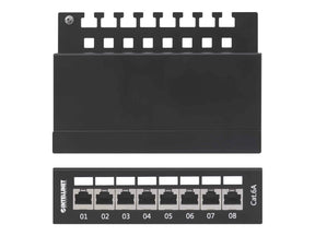 Intellinet Patch Panel, Cat6a, FTP, 8-Port, Desktop, Shielded, 90° Top-Entry Punch Down Blocks, Black