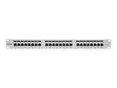 Intellinet 24-Port Cat6a Patchpanel, geschirmt, 24 Ports, FTP, 1 HE, Klemmleisten mit 90 Grad abgewinkelten Kabeleinführungen, grau - Patch Panel - RJ-45 X 24 - Grau - 1U - 48.3 cm (19")