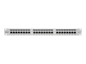 Intellinet 24-Port Cat6a Patchpanel, geschirmt, 24 Ports, FTP, 1 HE, Klemmleisten mit 90 Grad abgewinkelten Kabeleinführungen, grau - Patch Panel - RJ-45 X 24 - Grau - 1U - 48.3 cm (19")