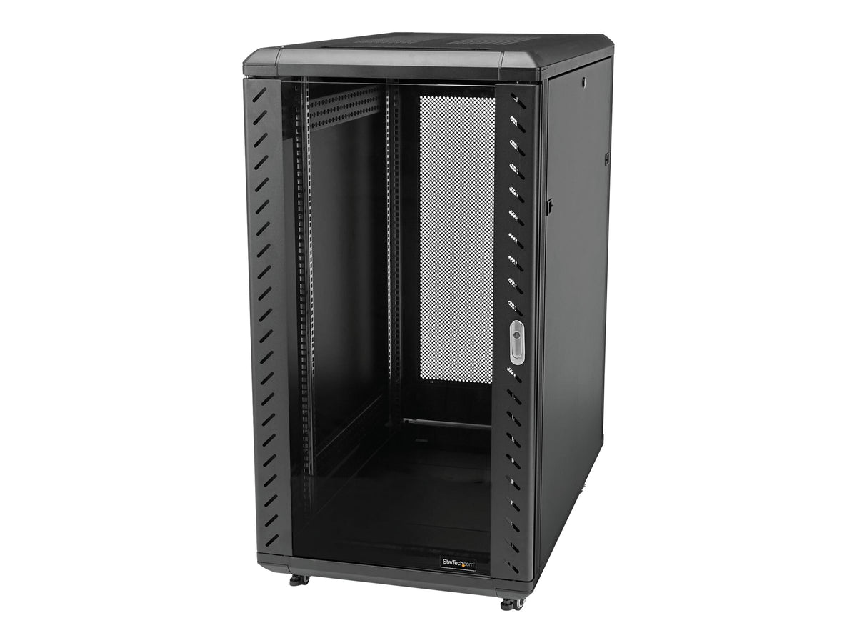 StarTech.com 18HE 19 Zoll Server Rack/Schrank - 4 Pfosten mit Einstellbare Tiefe(15-81cm), abschließbares Knock Down(FlatPack) Netzwerkschrank - Glastür & Rollen - HP ProLiant ThinkServer (RK1836BKF)