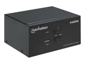 Manhattan HDMI KVM Switch 2-Port, 4K@30Hz, USB-A/3.5mm Audio/Mic Connections, Cables included, Audio Support, Control 2x computers from one pc/mouse/screen, USB Powered, Black, Three Year Warranty, Boxed