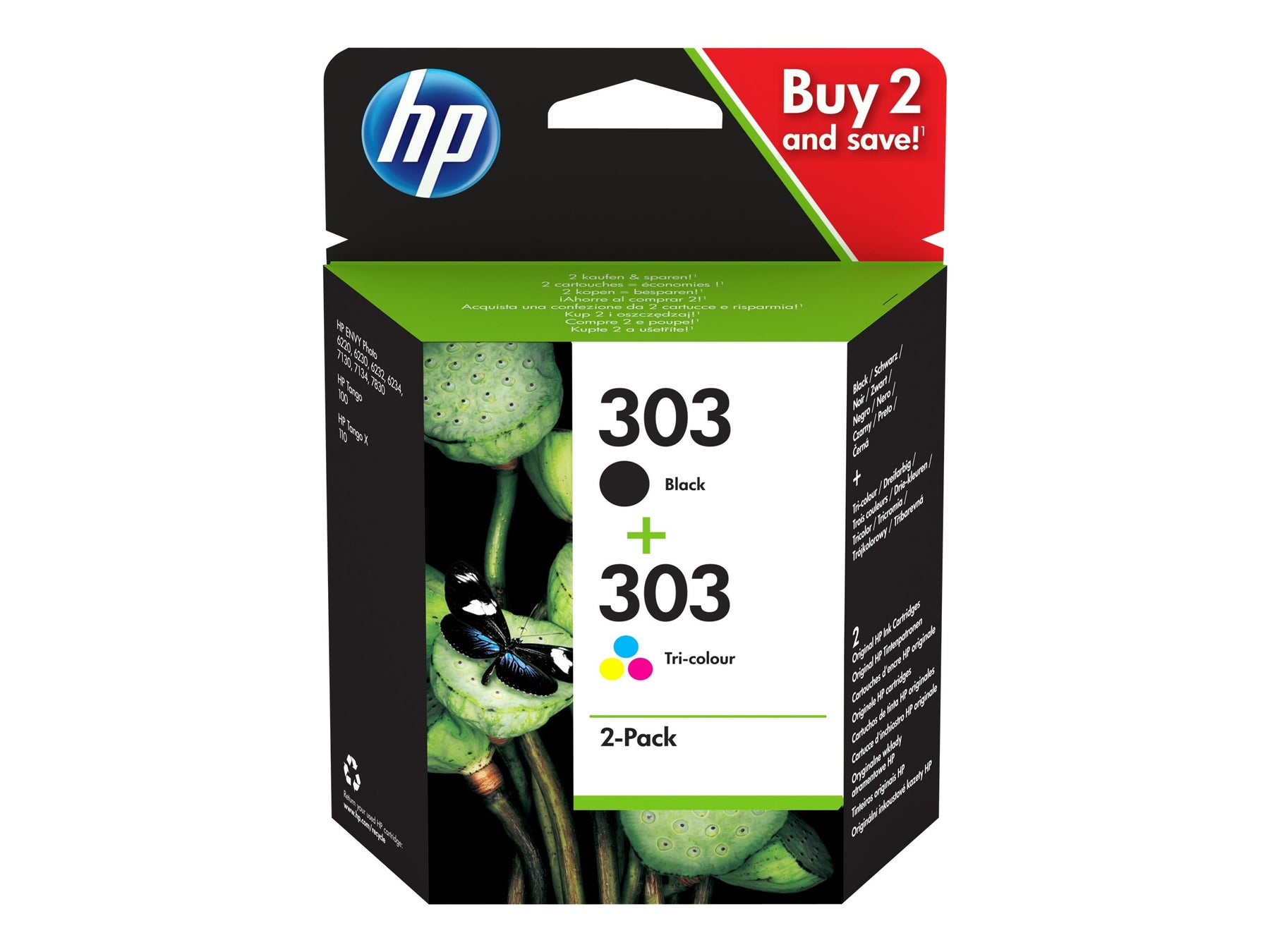 HP 303 - 2er-Pack - Farbe (Cyan, Magenta, Gelb), pigmentiertes Schwarz