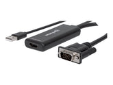 Manhattan VGA and USB-A to HDMI Converter, Analog VGA Video and USB Audio to Digital HDMI Signal, 1920x1080, 1080p@60Hz, 24-bit colour, 1.65 Gbps / 165 MHz, Three Year Warranty, Blister - Adapterkabel - USB, HD-15 (VGA)