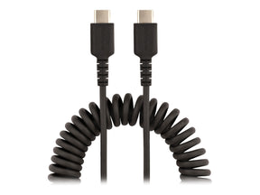 StarTech.com 50cm USB C auf USB C Kabel, hochbelastbares Spiralkabel zum Laden und Synchronisieren, USB C 2.0 Kabel, robuste Aramidfaser, Schnellladekabel mit EMI Schutz, schwarz (R2CCC-50C-USB-CABLE)