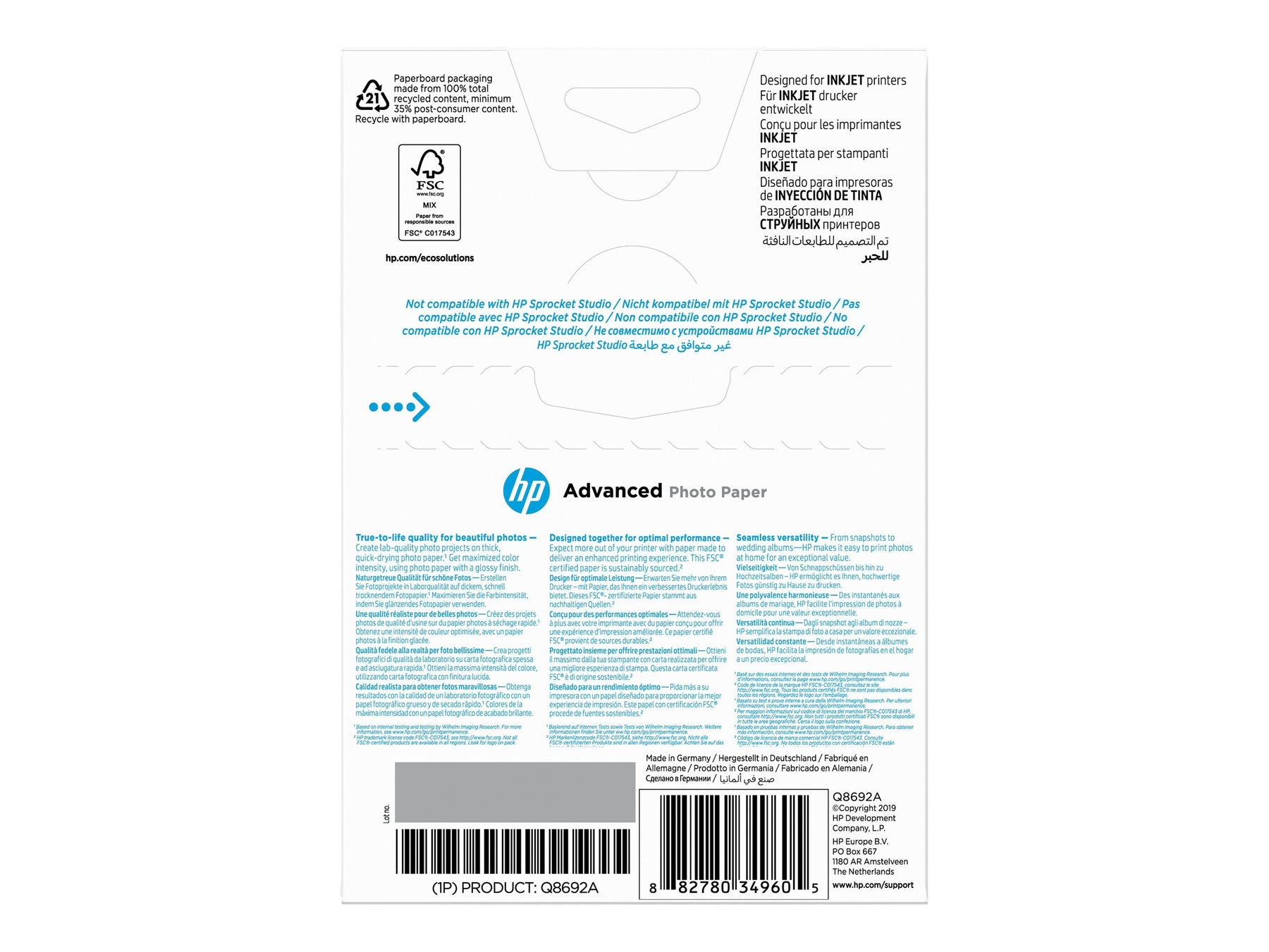 HP Advanced Glossy Photo Paper - Glänzend - 100 x 150 mm