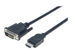 Manhattan HDMI to DVI-D 24+1 Cable, 3m, Male to Male, Black, Equivalent to Startech HDDVIMM3M, Dual Link, Compatible with DVD-D, Lifetime Warranty, Polybag