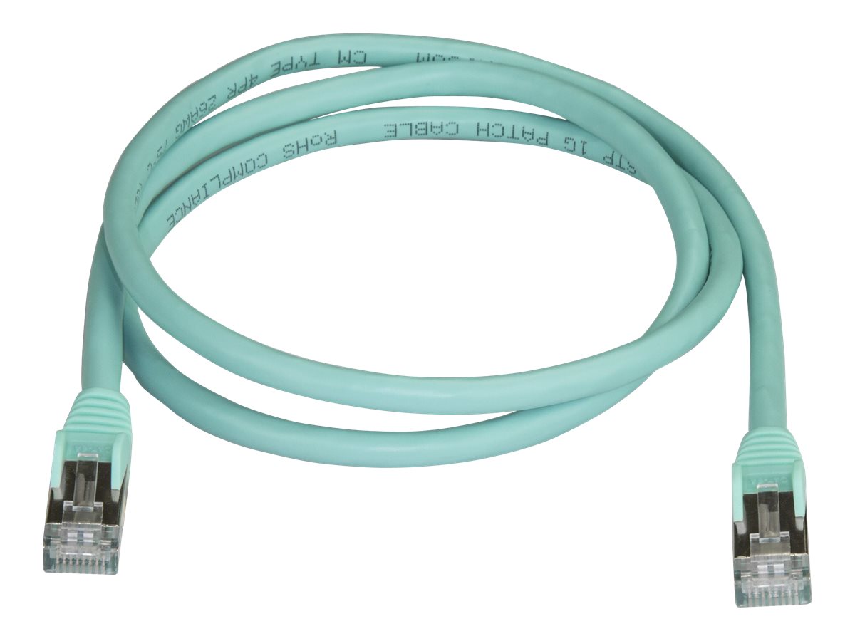 StarTech.com 1m CAT6A Ethernet Cable, 10 Gigabit Shielded Snagless RJ45 100W PoE Patch Cord, CAT 6A 10GbE STP Network Cable w/Strain Relief, Aqua, Fluke Tested/UL Certified Wiring/TIA - Category 6A - 26AWG (6ASPAT1MAQ)