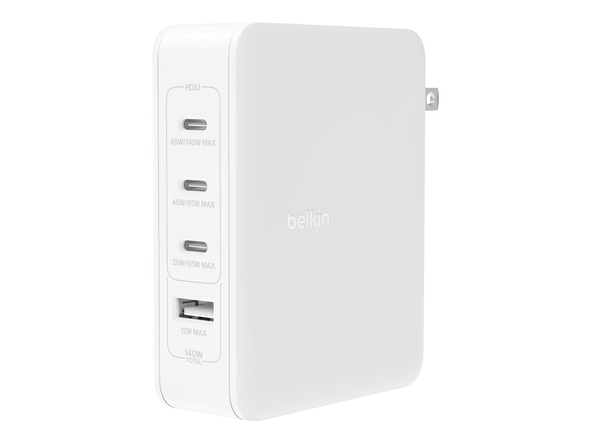 Belkin BoostCharge Pro - Netzteil - GaN-Technologie - 140 Watt - Fast Charge, Power Delivery 3.1 - 4 Ausgabeanschlussstellen (USB, 3 x USB-C)