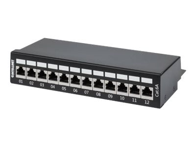 Intellinet Patch Panel, Cat6a, FTP, 12-Port, Desktop, Shielded, 90° Top-Entry Punch Down Blocks, Black