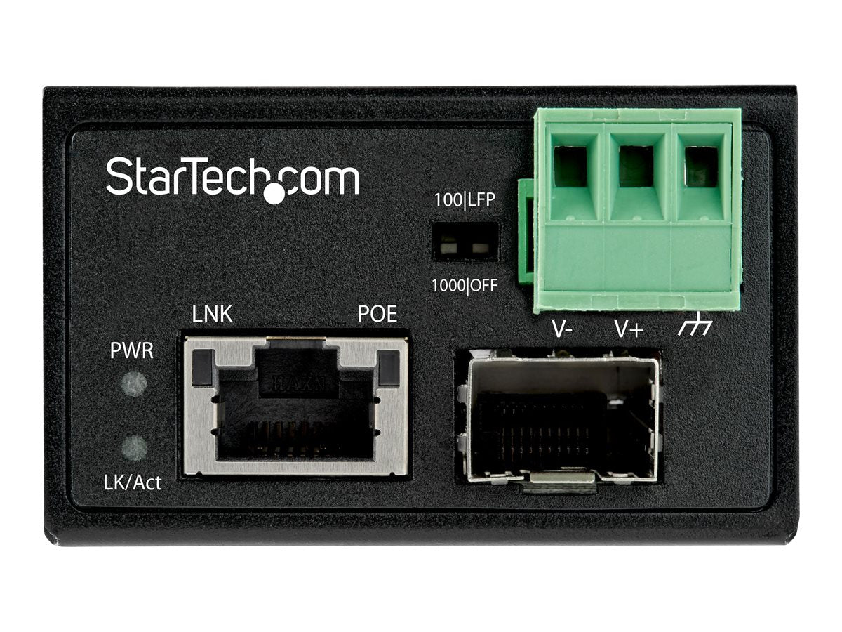 StarTech.com PoE + Industrial Media Converter 30W - Medienkonverter LWL Kupfer - Singlemode-/Multimode Glasfaser auf Kupfer Gigabit Ethernet - Mini/Kompaktgröße - IP-30/ -40&deg;C bis 75&deg;C (IMC1GSFP30W)