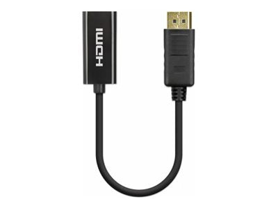 Manhattan DisplayPort 1.2 to HDMI Active Adapter, 4K@60Hz, 15cm, Male to Female, DP With Latch, Black, Not Bi-Directional, Three Year Warranty, Polybag