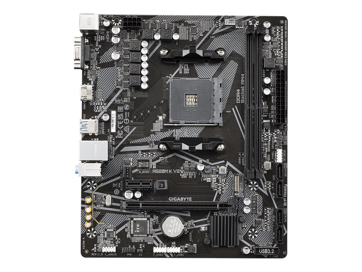 Gigabyte A520M K V2 - 1.0 - Motherboard - micro ATX - Socket AM4 - AMD A520 Chipsatz - USB 3.2 Gen 1 - Gigabit LAN - Onboard-Grafik (CPU erforderlich)