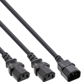 InLine Netz-Y-Kabel - Kaltgeräte - 1x IEC-C14 auf 2x IEC-C13 - 1,8m