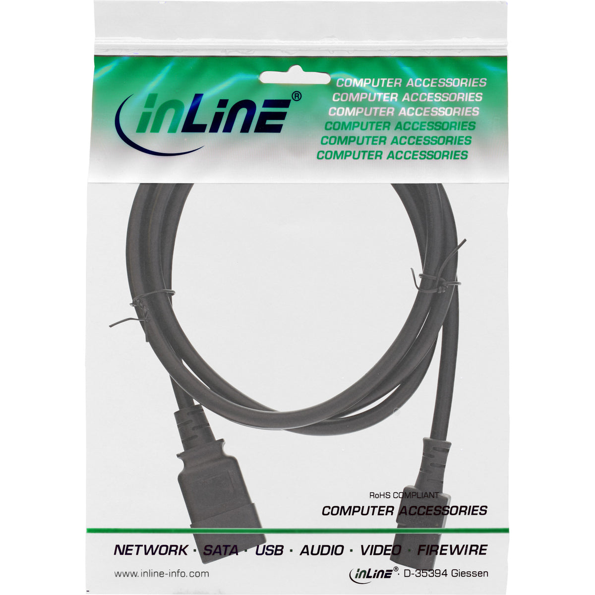 InLine Netz Adapterkabel - IEC-60320 C20 auf C13 - 3x1,5mm² - max 10A - 1m