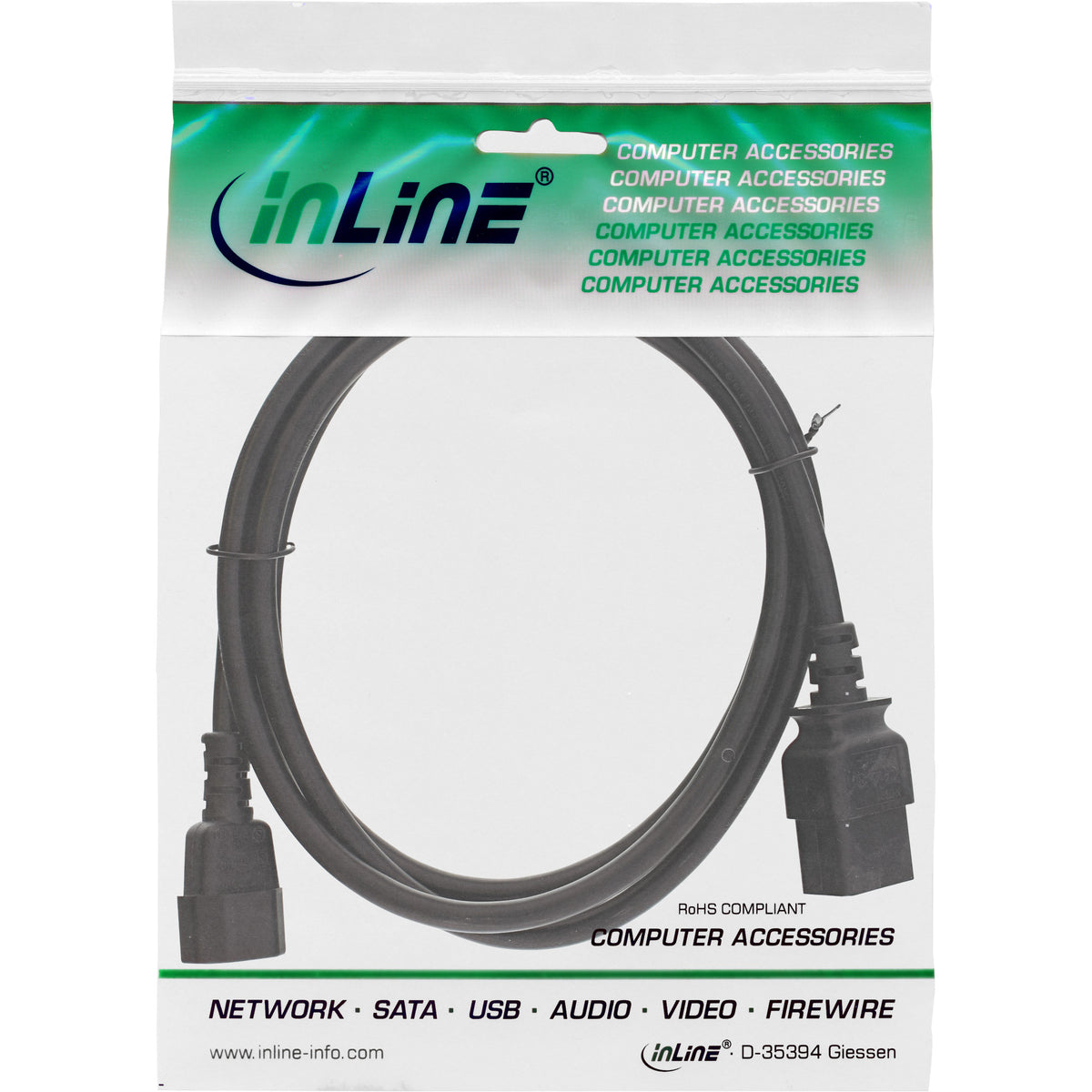 InLine Netz Adapterkabel - IEC-60320 C14 auf C19 - max 10A - 2m