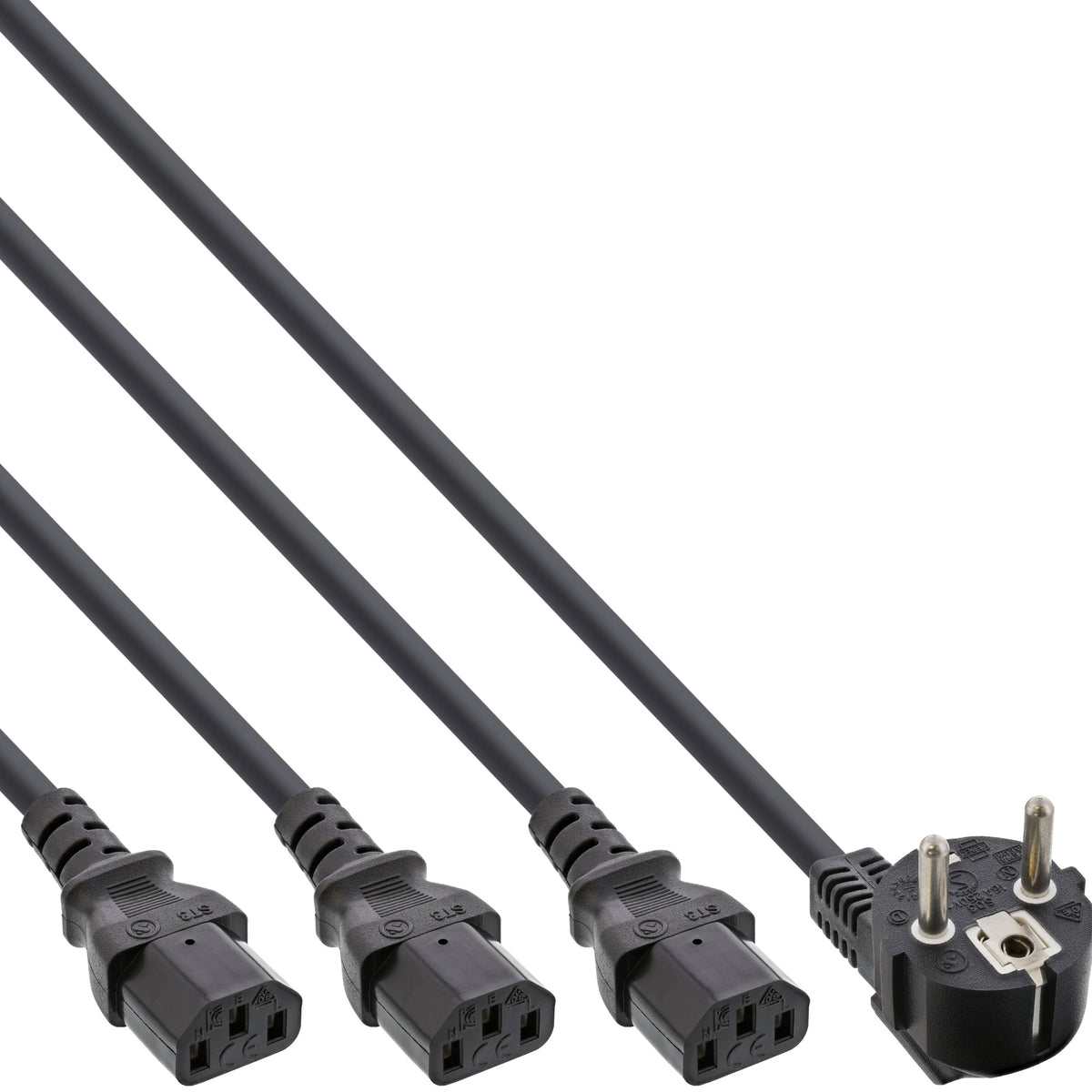 InLine Netz-Y-Kabel - 1x Schutzkontakt ST / 3x Kaltgeräte ST - Ver. 1 (2m+1/2/3m)