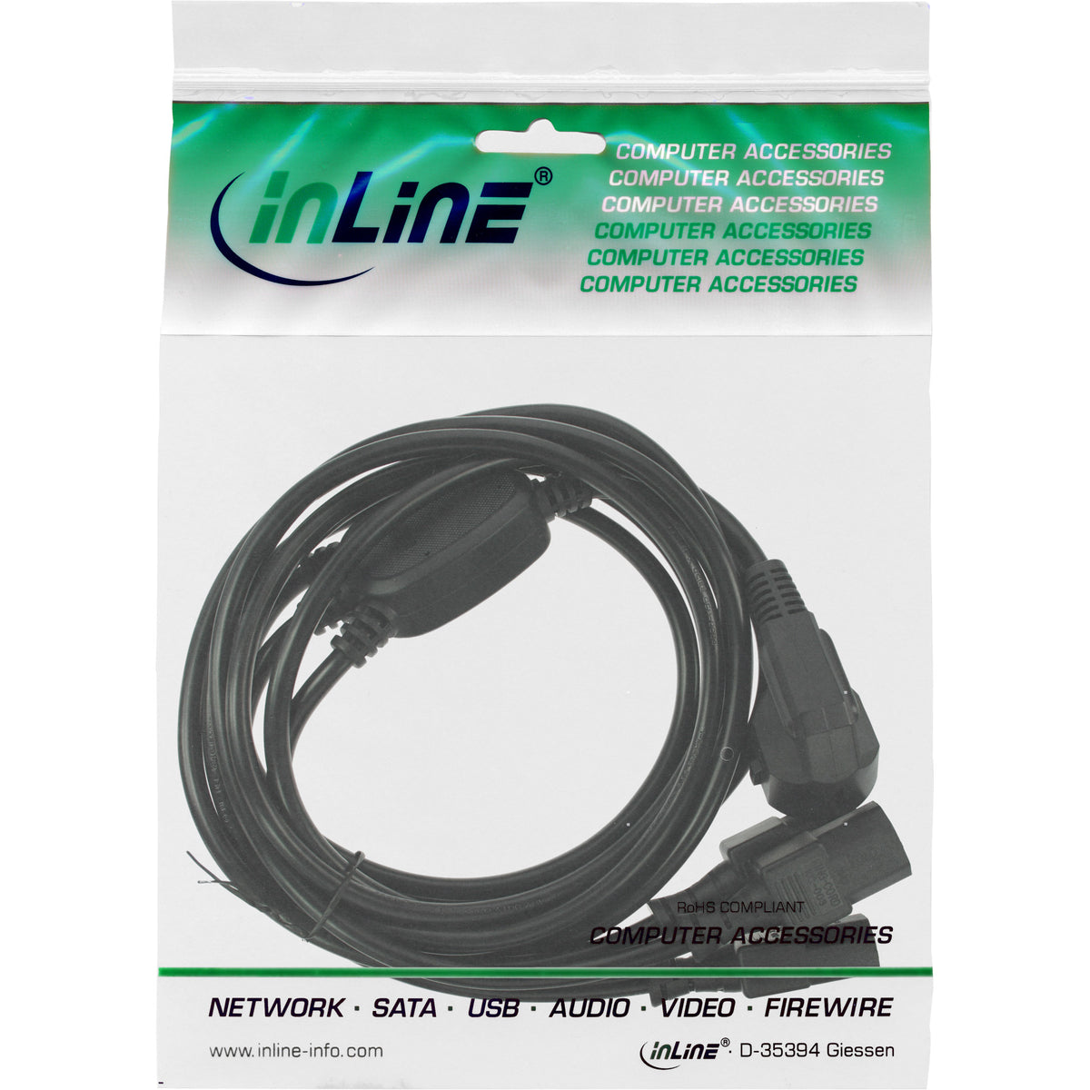 InLine Netz-Y-Kabel - 1x Schutzkontakt ST / 3x Kaltgeräte ST - Ver. 1 (2m+1/2/3m)