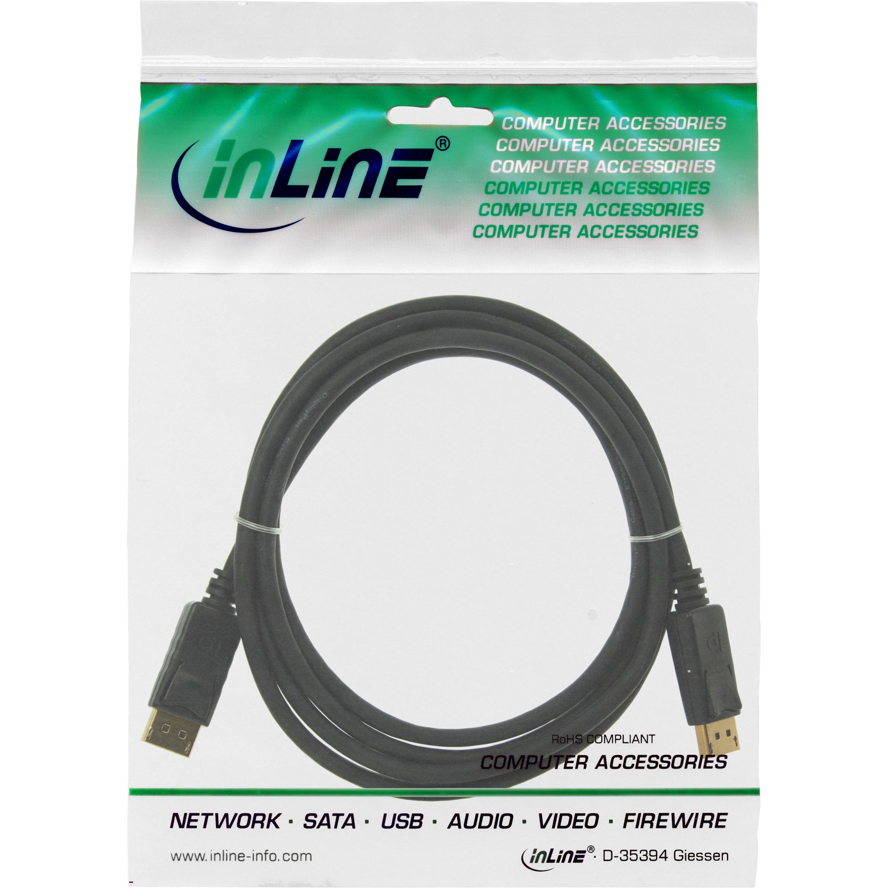 InLine DisplayPort Kabel - schwarz - vergoldete Kontakte - 0,3m