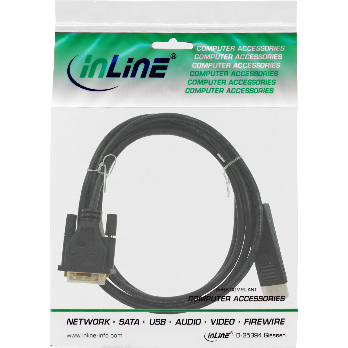 InLine DisplayPort zu DVI Konverter Kabel - schwarz - 0,5m