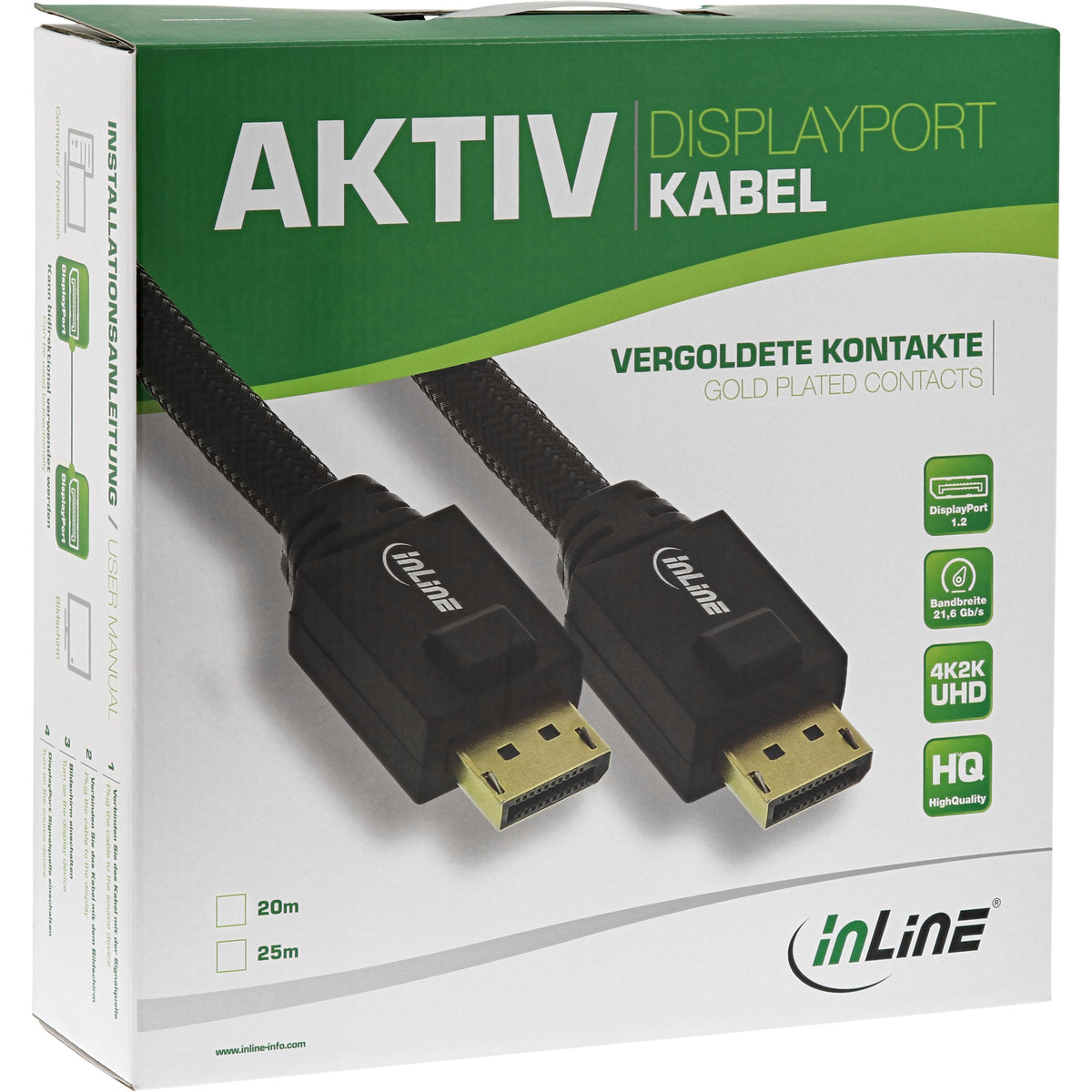 InLine DisplayPort Aktiv-Kabel - 4K2K - schwarz - vergoldete Kontakte - 20m