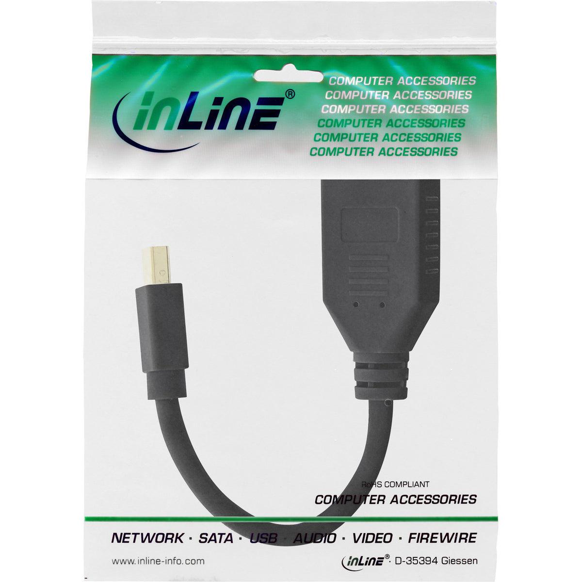 InLine Kabel Mini DisplayPort ST zu DisplayPort BU - 4K2K - schwarz - 0,15m