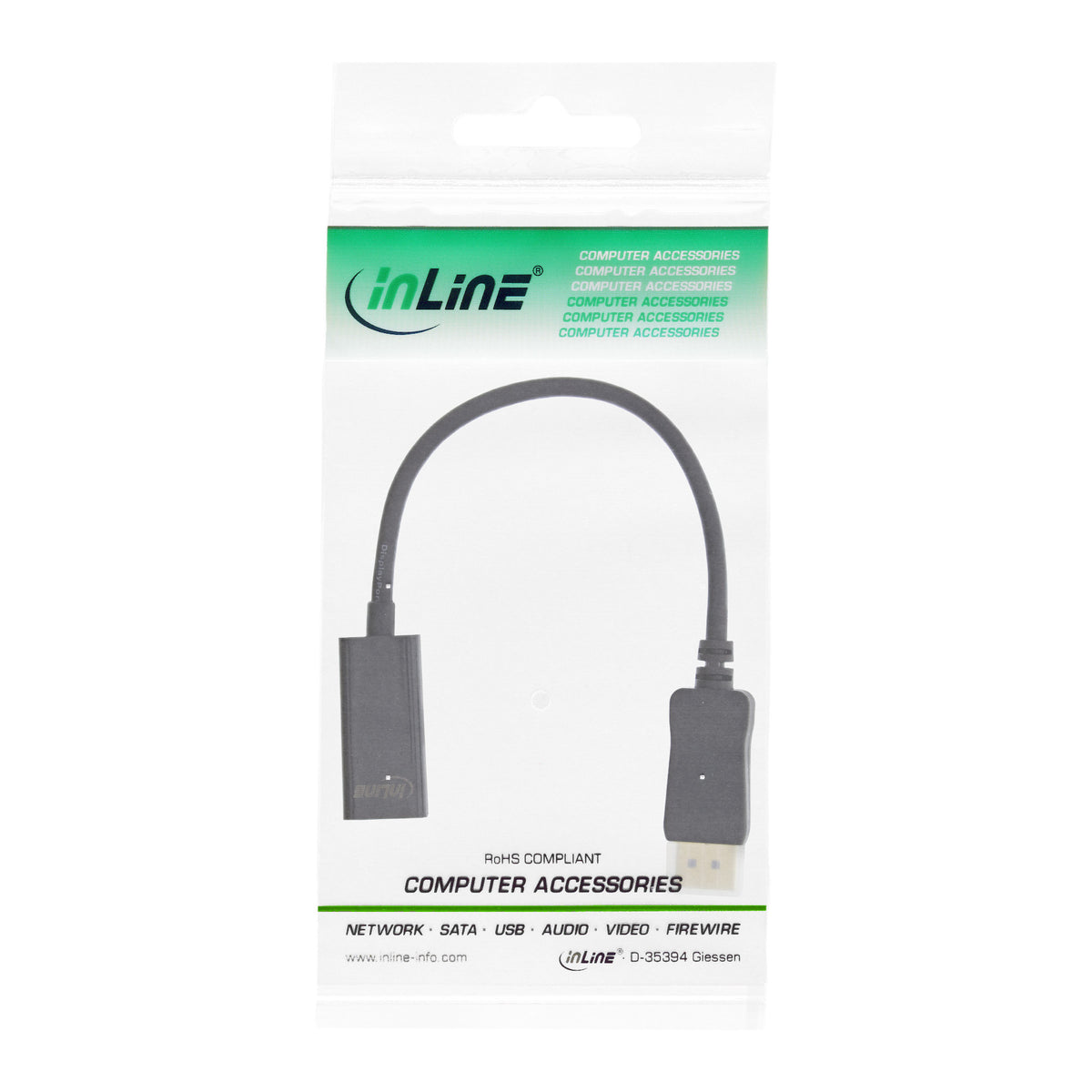 InLine DisplayPort zu HDMI Stecker / Buchse Adapterkabel mit Audio - 4K