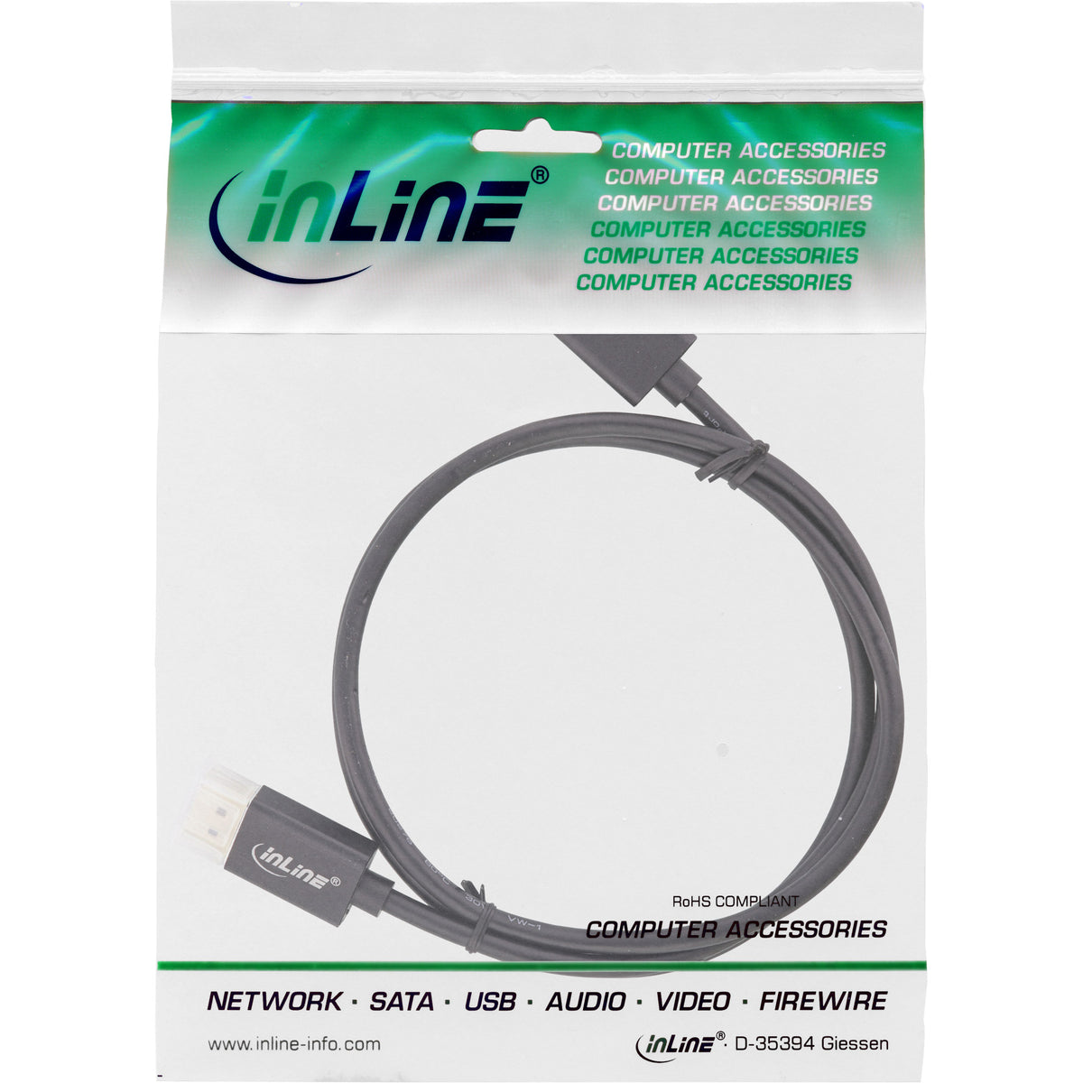 InLine DisplayPort 1.4 Kabel Slim - 8K4K - schwarz - vergoldete Kontakte - 3m