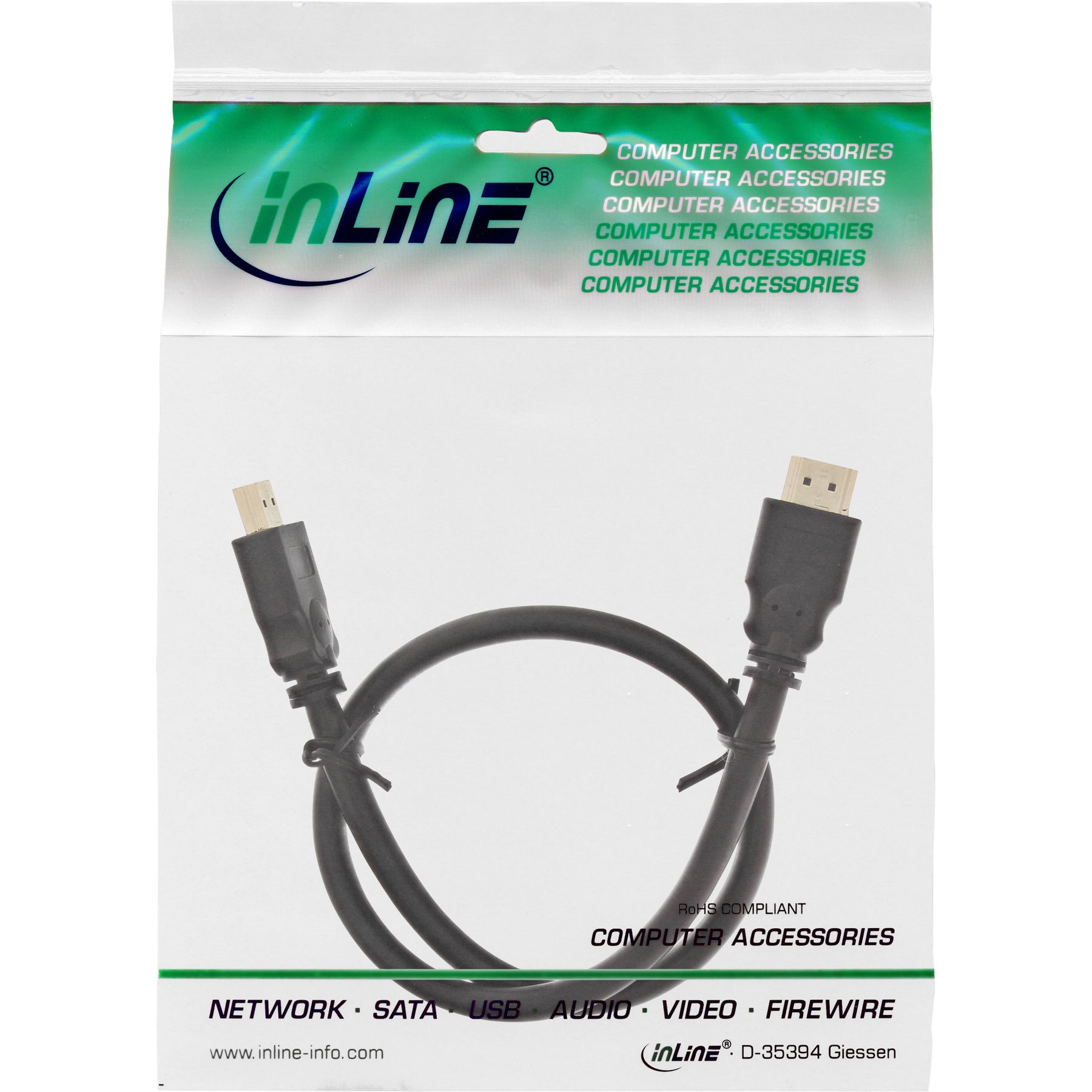 InLine HDMI Kabel - HDMI-High Speed - ST / ST - verg. Kontakte - schwarz - 2m