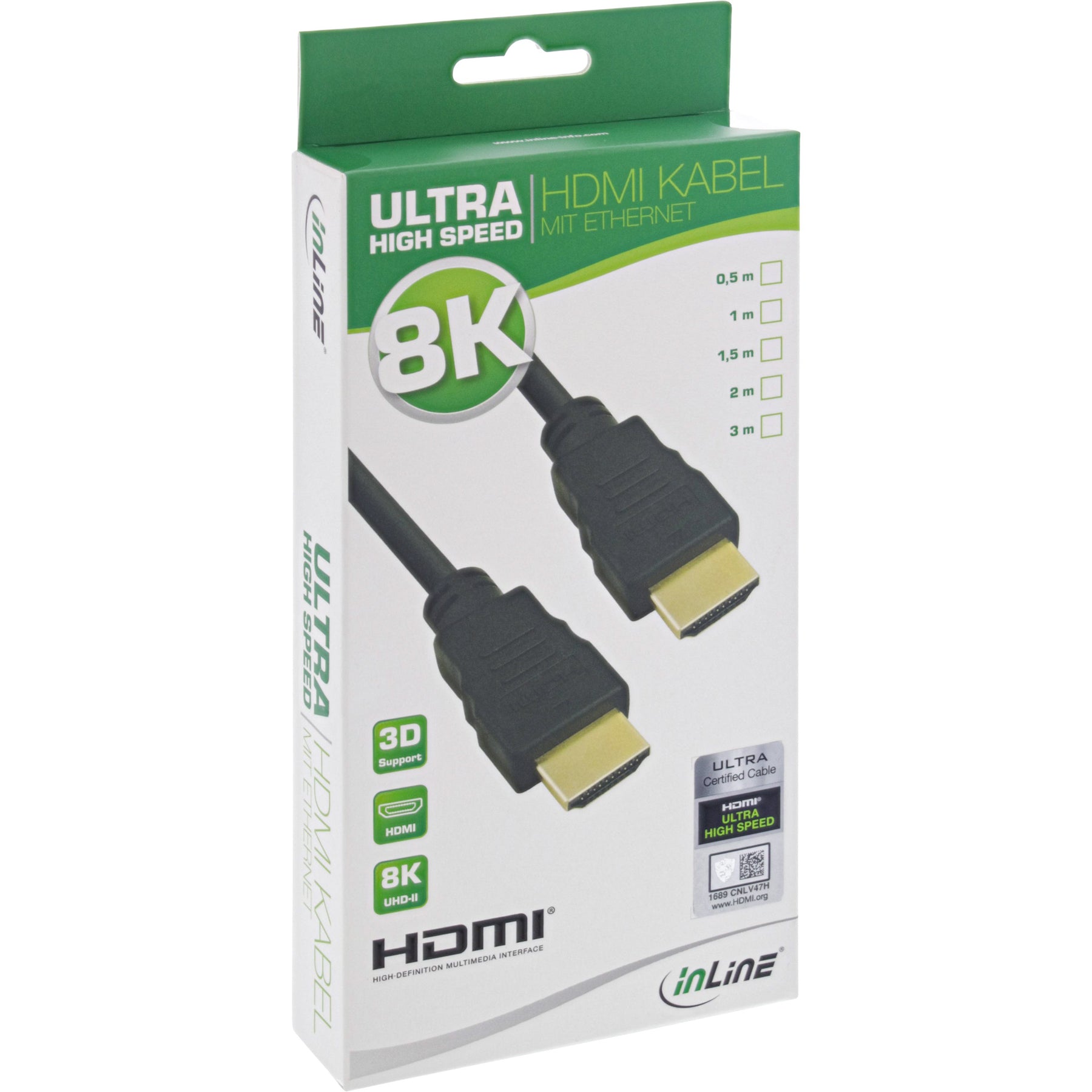 InLine Zertifiziertes HDMI Kabel - Ultra High Speed HDMI - 8K4K - 0,5m