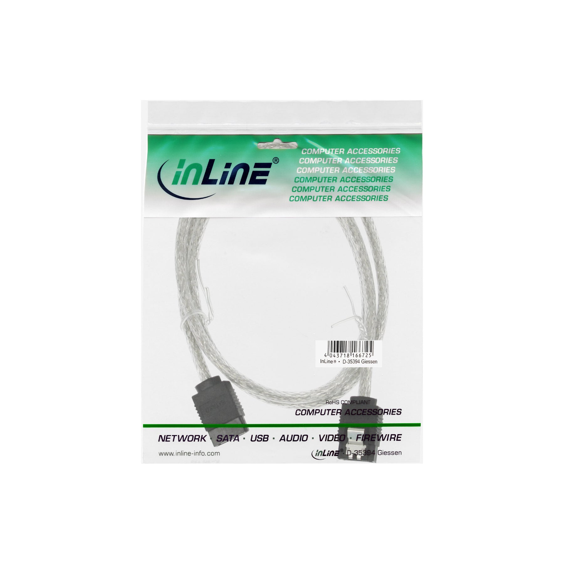 InLine SATA 6Gb/s Kabel rund - mit Lasche - 0,75m