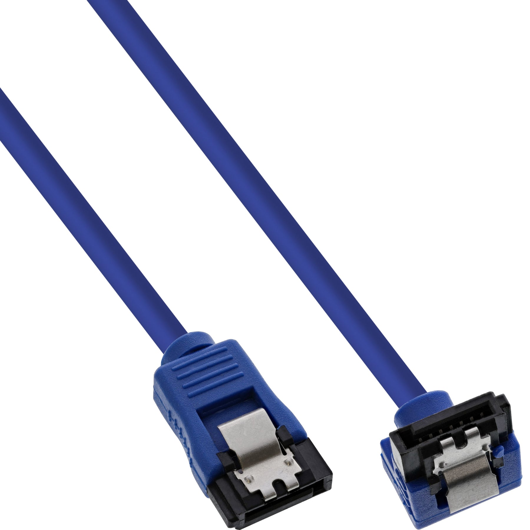 InLine SATA 6Gb/s Anschlusskabel rund - abgewinkelt - blau - mit Lasche - 0,15m