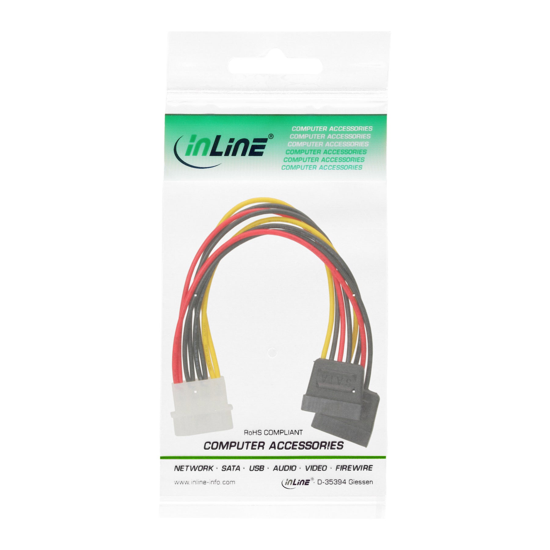 InLine Strom Y-Kabel intern - 1x 13,34cm (5,25") an 2x 15pol SATA - 0,20m