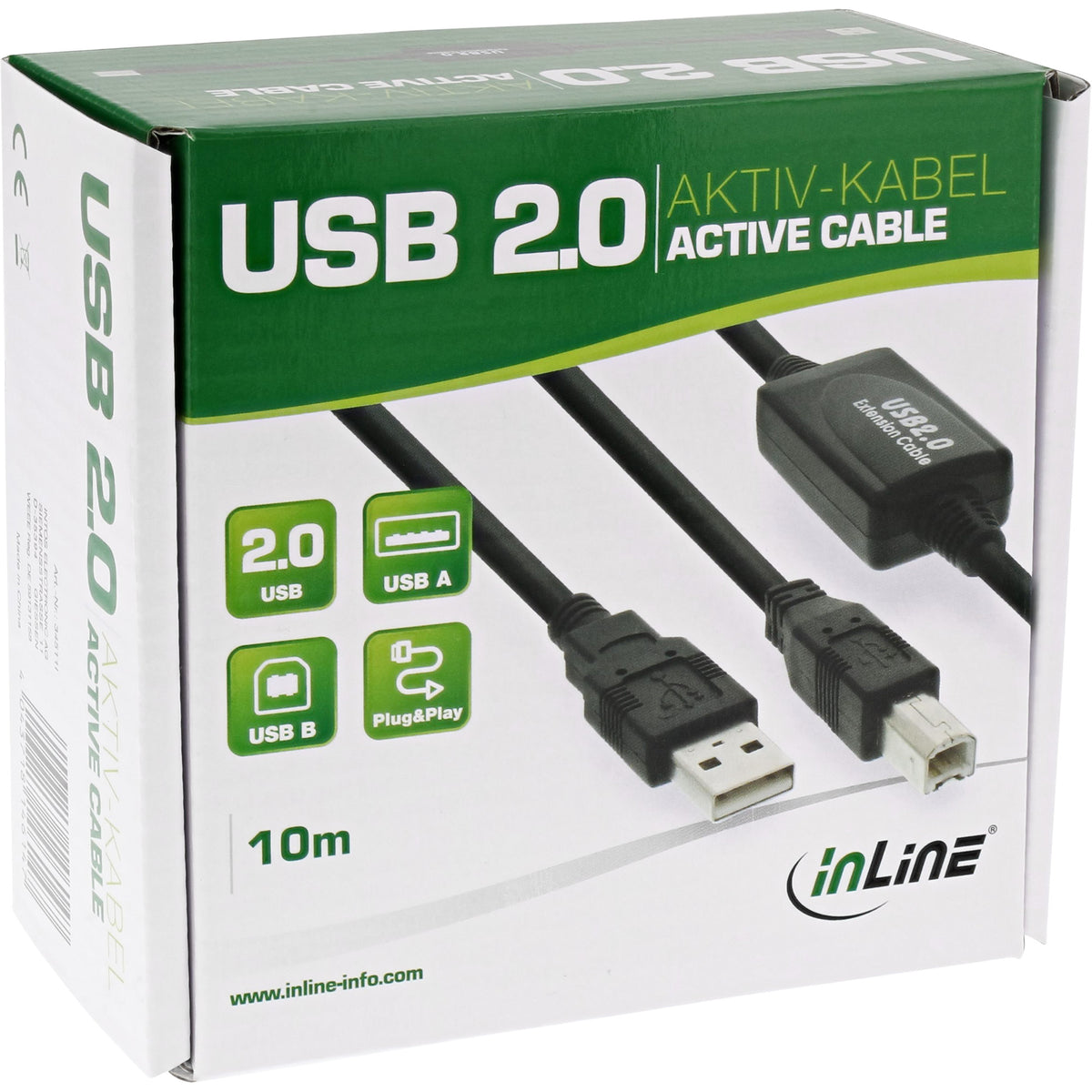 InLine USB 2.0 Kabel - aktiv mit Signalverstärkung "Repeater" - A an B - 10m