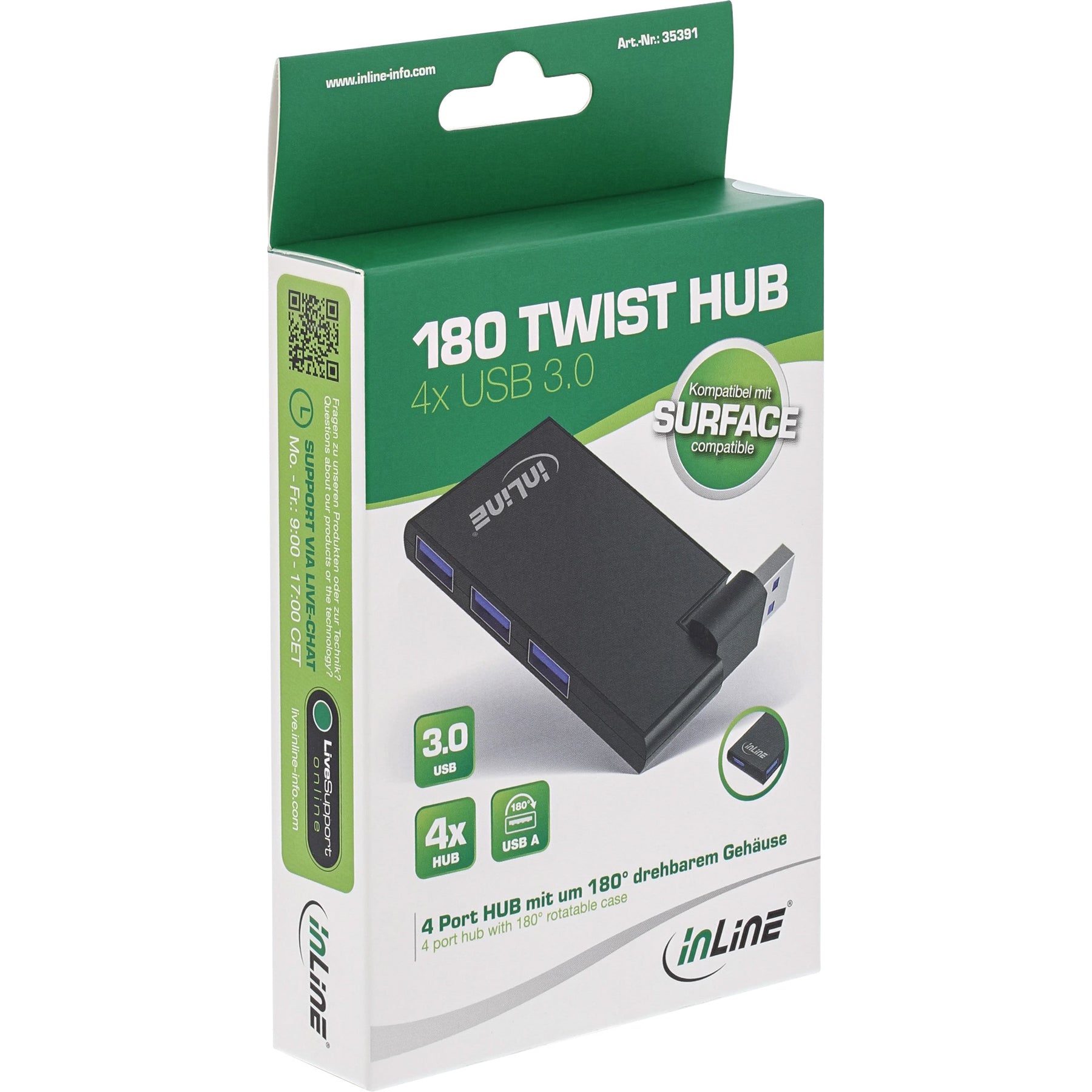 InLine 180 Twist Hub USB 3.0 - 4 Port - drehbar - schwarz