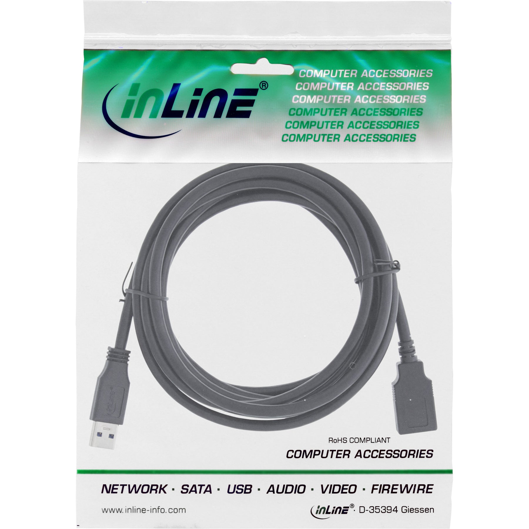 InLine USB 3.2 Gen.1 Kabel - A Stecker / Buchse - schwarz - 0,5m