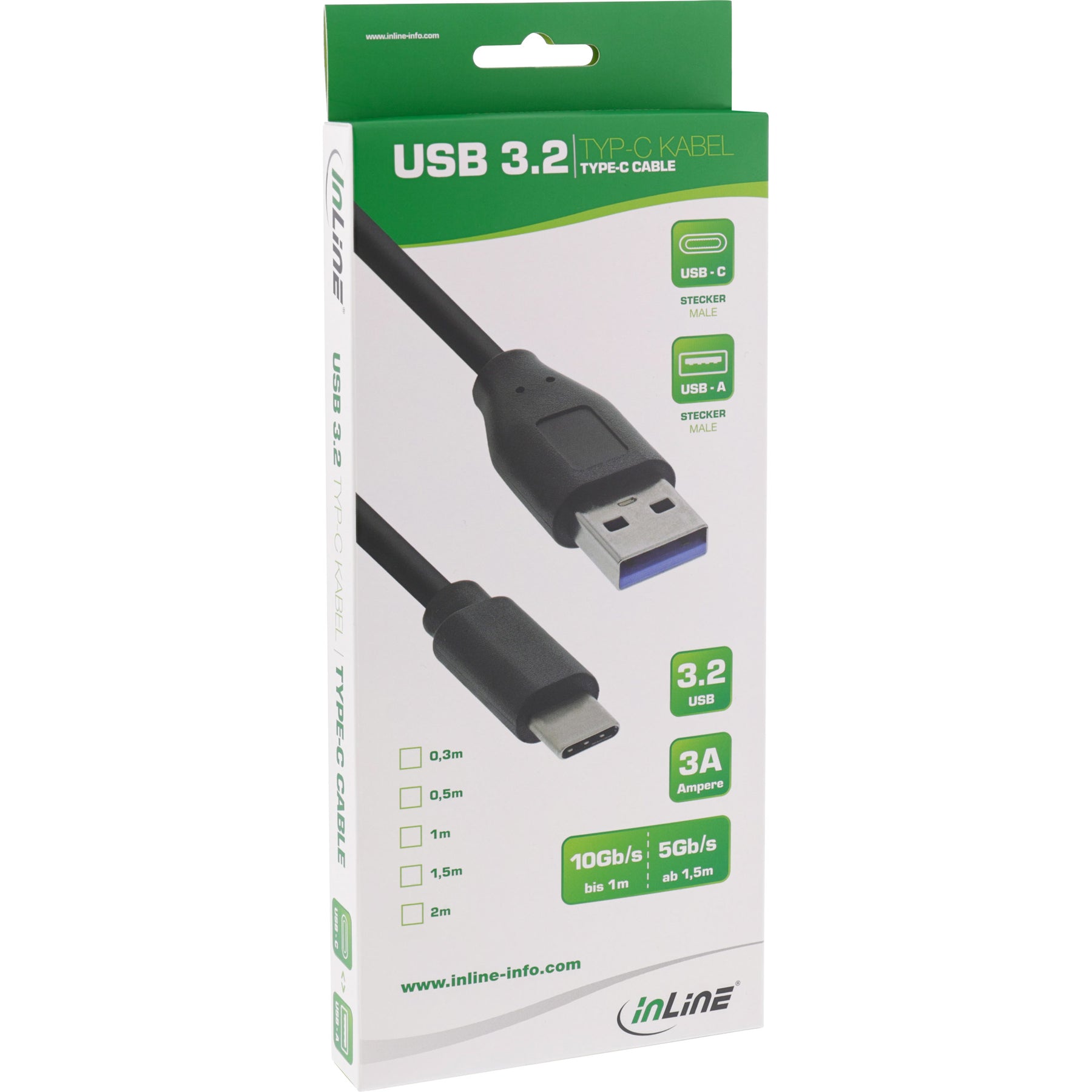 InLine USB 3.2 Gen.1x2 Kabel - USB-C Stecker an A Stecker - schwarz - 1,5m