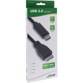 InLine USB 3.2 Gen.1x2 Kabel - USB-C Stecker an Micro-B Stecker - schwarz - 1,5m