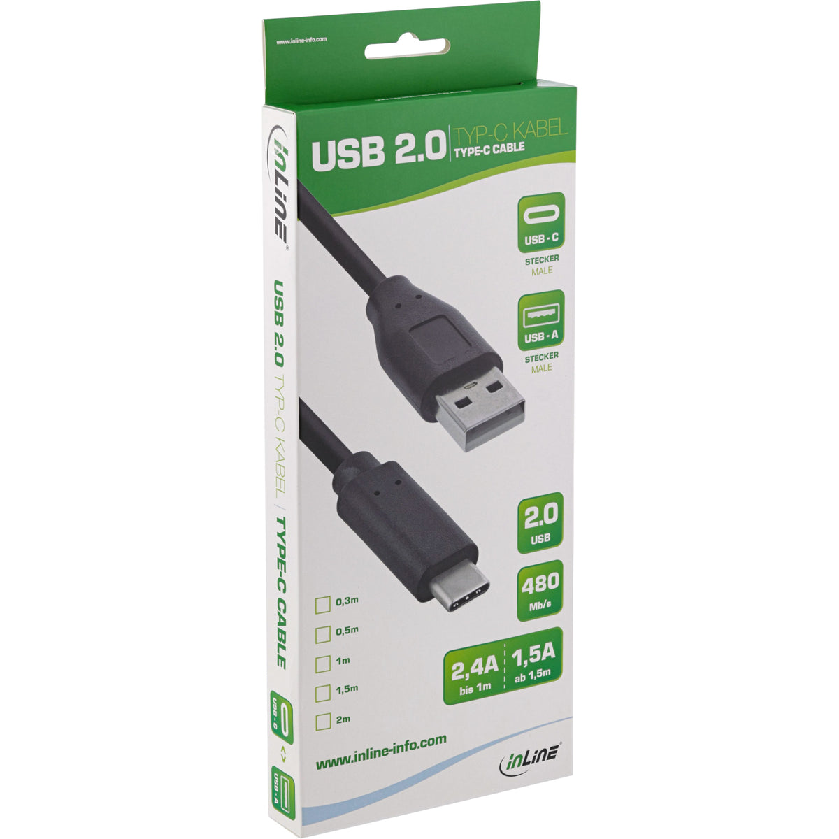 InLine USB 2.0 Kabel - USB-C Stecker an A Stecker - schwarz - 2m