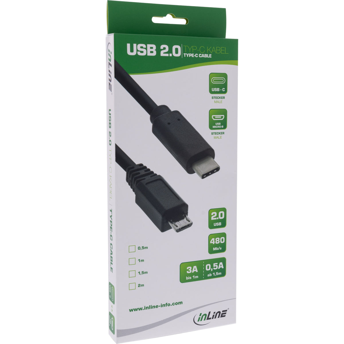 InLine USB 2.0 Kabel - USB-C Stecker an Micro-B Stecker - schwarz - 0,5m