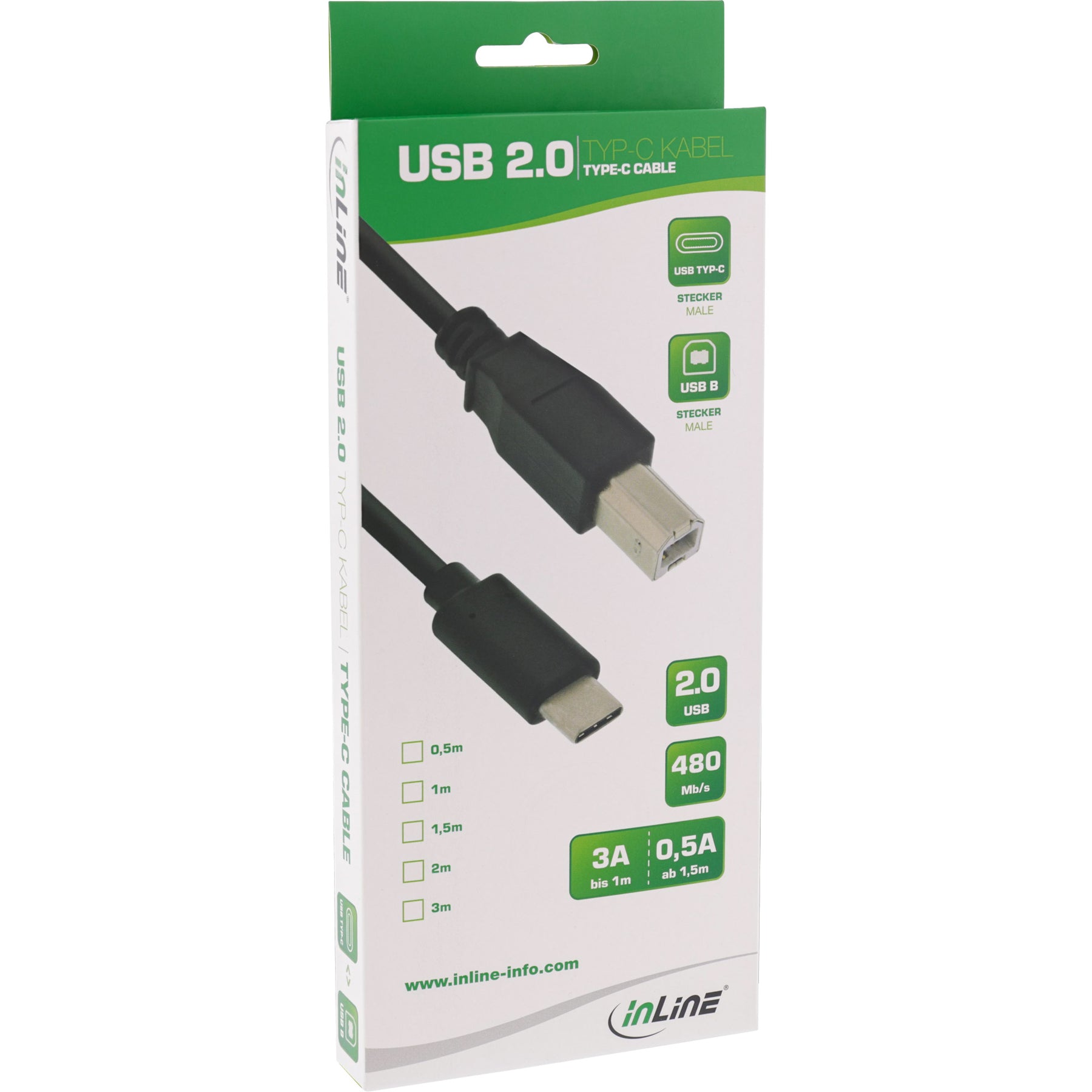 InLine USB 2.0 Kabel - USB-C Stecker an B Stecker - schwarz - 1m