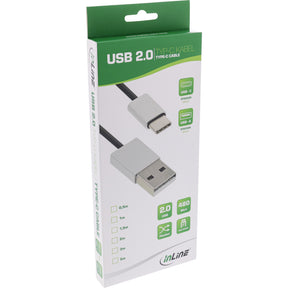 InLine USB 2.0 Kabel - USB-C Stecker an A Stecker - schwarz/Alu - flexibel - 3m