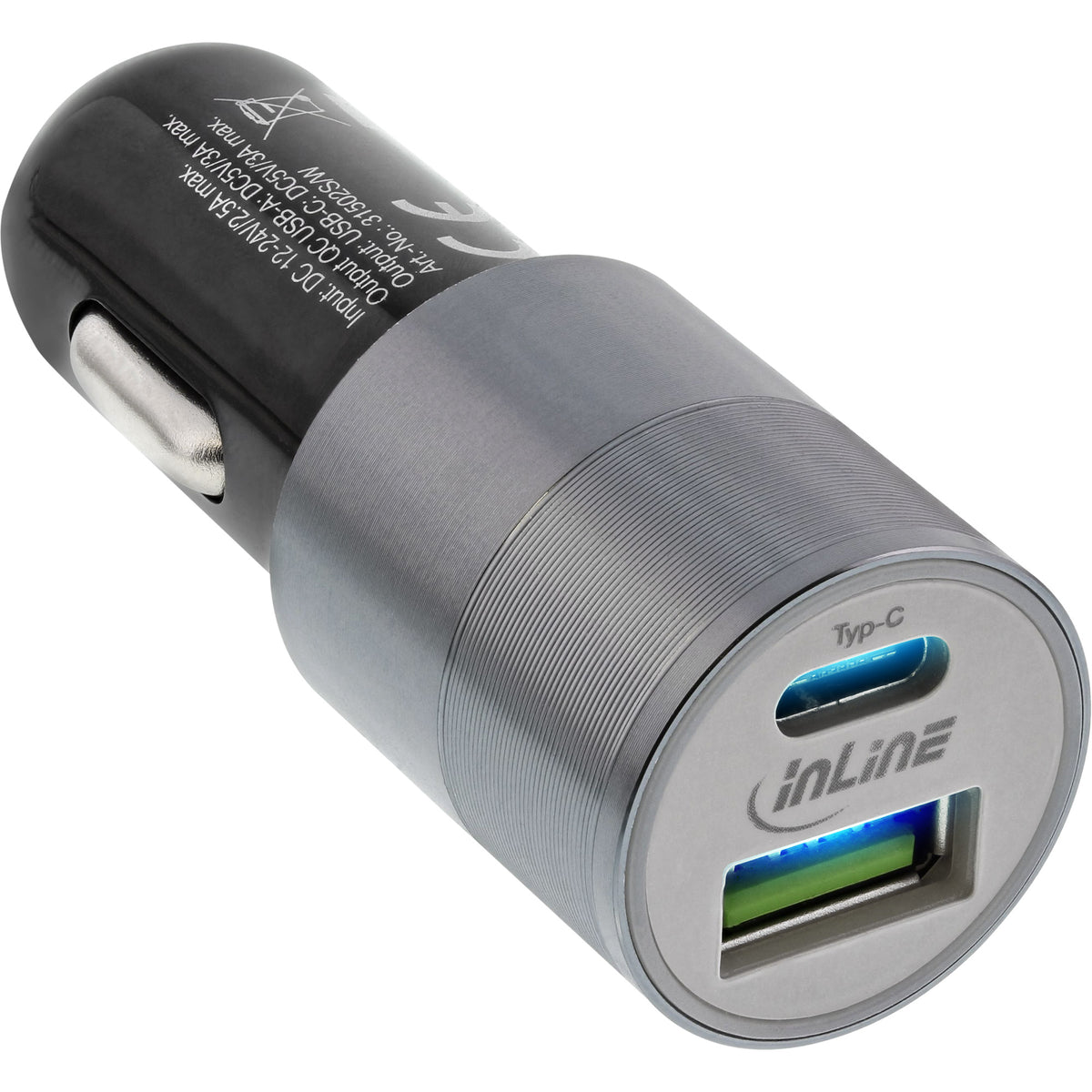 InLine USB KFZ Stromadapter Quick Charge 3.0 - 12/24VDC zu 5V DC/3A - USB-A+USB-C