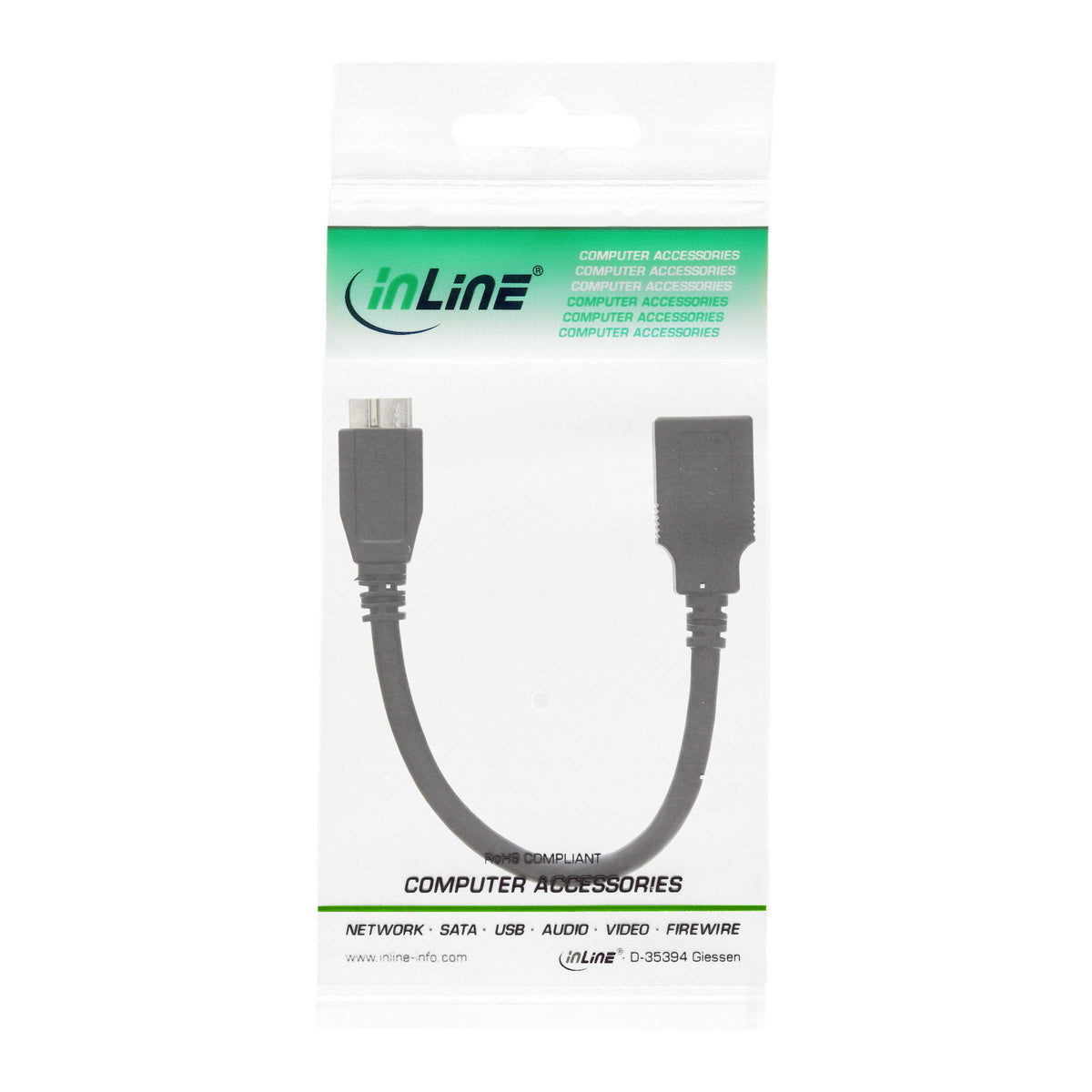 InLine Micro-USB 3.0 OTG Adapterkabel - Micro-B Stecker an USB A Buchse - 0,15m