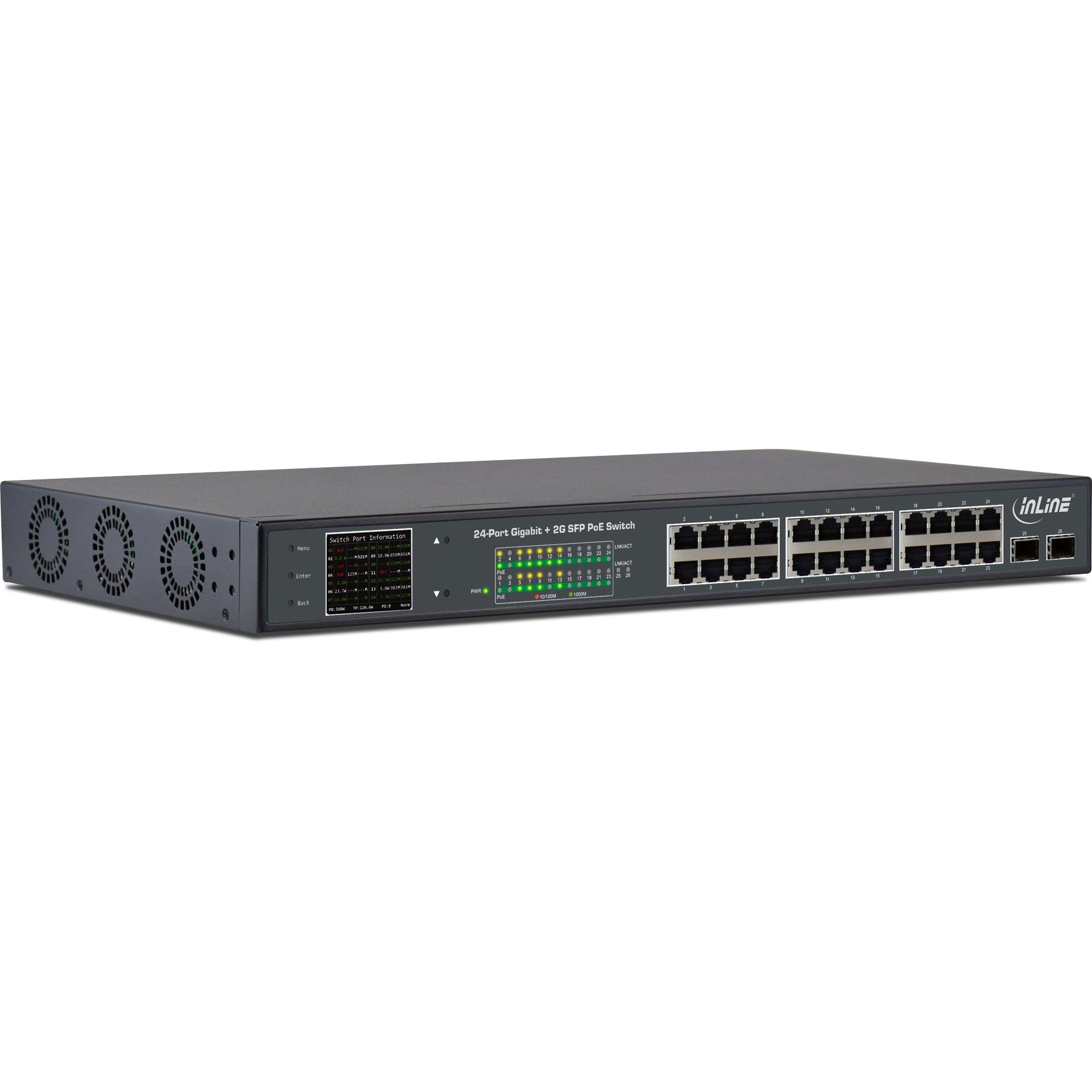 InLine PoE+ Gigabit Netzwerk Switch 24 Port - 1Gb/s - 2xSFP,19"1HE (inkl. Winkel)