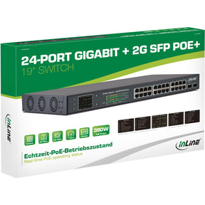 InLine PoE+ Gigabit Netzwerk Switch 24 Port - 1Gb/s - 2xSFP,19"1HE (inkl. Winkel)