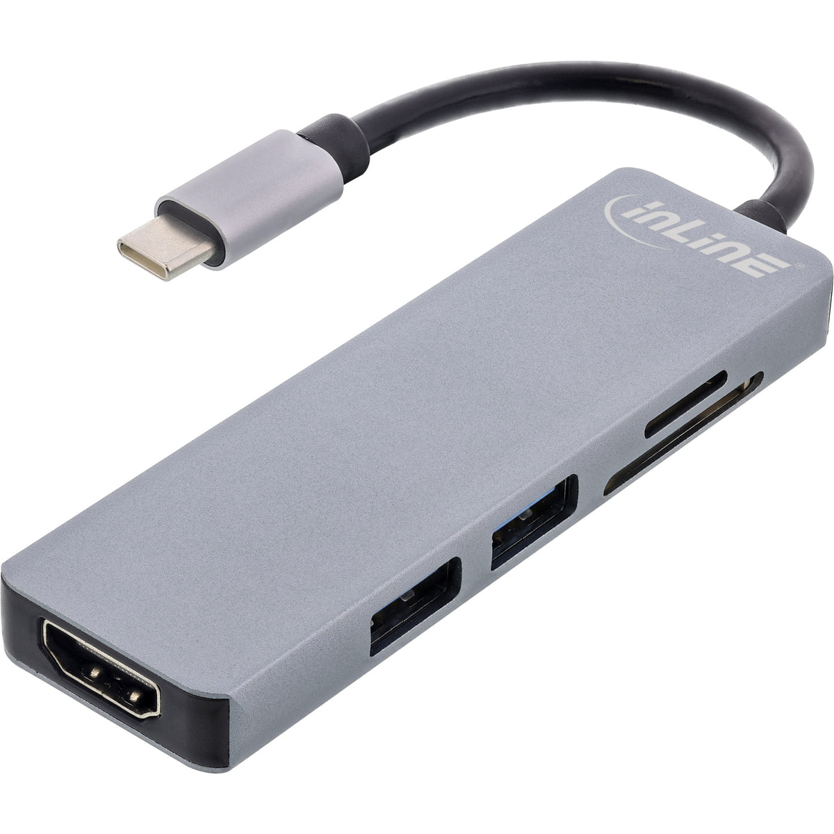 InLine Multi-Hub USB 3.2 Gen.1 - 2x USB-A - HDMI 4K/30Hz - Cardreader - Alu - grau